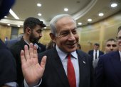 El primer ministro israelí, Benjamin Netanyahu, durante una reunión de la coalición antes de la votación del presupuesto en la Knesset, el parlamento israelí en Jerusalén, el 23 de mayo de 2023