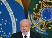 El presidente de Brasil, Luiz Inácio Lula da Silva, habla, el 14 de junio de 2023, durante un encuentro con empresarios del comercio minorista, en el Palacio de Planalto en Brasilia (Brasil). EFE/André Borges
