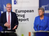 Ylva Johansson y Alexis Goosdeel durante una rueda de prensa en Bruselas, este 16 de junio.