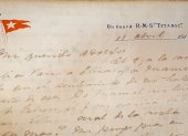 Fotografía de una carta escrita a bordo del Titanic que será subastada en Montevideo (Uruguay).