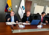 Las autoridades de Petroecuador en un conversatorio con medios de comunicación este 12 de julio de 2023.