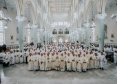 Encuentro. Los sacerdotes el primer día en el santuario María Auxiliadora.
