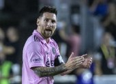 El jugador argentino Lionel Messi de Inter Miami CF celebra su gol.