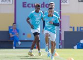 El extremo Ángel Mena, durante un entrenamiento tricolor.