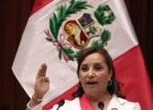 Presidenta peruana, Dina Boluarte, en un discurso en foto de archivo