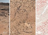 Patrón fósil hexagonal en rocas sedimentarias analizadas por Curiosity en su viaje por el cráter Gale de Marte. Imagen de NASA/JPL-Caltech/MSSS/IRAP/Rapin et al./Nature facilitada por el CNRS.