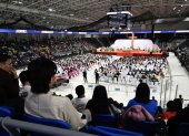 Ulaanbaatar (Mongolia), 03/09/2023.- A handout photo made available by Vatican Media shows a general view of a Holy Mass led by Pope Francis at the "Steppe arena" sports stadium, in the city of Ulaanbaatar, Mongolia, 03 September 2023. Pope Francis on 01 September landed in Mongolia"s capital Ulaanbaatar to start his 43rd international apostolic journey to Mongolia, under the motto "Hoping Together", until 04 September. (Papa) EFE/EPA/VATICAN MEDIA / HANDOUT HANDOUT EDITORIAL USE ONLY/NO SALES