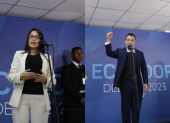 Los dos candidatos presidenciales llegaron hasta los medios públicos en Quito con chalecos antibalas