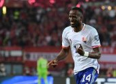 Vienna (Austria), 13/10/2023.- Belgium"s Dodi Lukebakio celebrates after scoring the 2-0 lead during the UEFA EURO 2024 group F qualification round match between Austria and Belgium in Vienna, Austria, 13 October 2023. (Bélgica, Viena) EFE/EPA/CHRISTIAN BRUNA