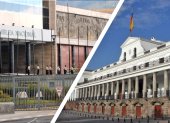Poderes. Fachadas de la Asamblea Nacional y del Palacio de Carondelet, sedes de dos poderes del Estado.