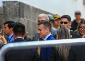 El presidente electo Daniel Noboa llega hoy 17 de Octubre al Palacio de Gobierno para una reunión con el mandatario saliente Guillermo Lasso, en Quito (Ecuador).