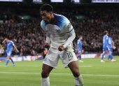 London (United Kingdom), 17/10/2023.- Jude Bellingham of England celebrates after Marcus Rashford scores the 2-1 during the UEFA EURO 2024 group C qualification round match between England and Italy in London, Britain, 17 October 2023. (Italia, Reino Unido, Londres) EFE/EPA/NEIL HALL
