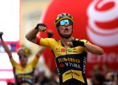LUBLIN, POLAND - JULY 30: Olav Kooij of Netherlands and Team Jumbo - Visma celebrates winning during the 79th Tour de Pologne 2022 - Stage 1 a 218,8km stage from Kielce to Lublin / #TdP22 / #WorldTour / on July 30, 2022 in Lublin, Poland. (Photo by Bas Czerwinski/Getty Images)