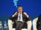 El presidente Guillermo Lasso en una actividad en el extranjero.