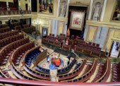 El hemiciclo del Congreso de los Diputados, en Madrid, donde hasta este jueves 16 de noviembre de 2023 se desarrolla el debate de investidura de Pedro Sánchez.