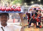 Recorrido. Entre los rostros que decoran la navidad en Guayaquil, están los vendedores ambulantes y quienes se disfrazan del icónico Papa Noel para avivar las fiestas.