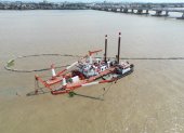 Obra. Según informa el Consorcio Dragando por Guayas, el dragado se está haciendo en el río Babahoyo.