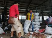MERCADO | PERSONAS CARGANDO SACOS DE PAPA |