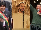 Combo de fotografías de archivo: Evo Morales, Nayib Bukele y Hugo Chávez.