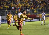 El delantero colombiano Jeison Medina y su festejo tras marcar el gol del triunfo de Aucas.