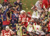 Jugadores del Kansas City Chiefs celebrando el campeonato.