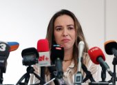 Stella Assange, esposa del fundador de Wikileaks, Julian Assange, habla con los medios durante una conferencia de prensa en Londres, Gran Bretaña, el 15 de febrero de 2024.
