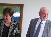 El presidente de Brasil, Luiz Inácio Lula da Silva (i), recibe este lunes a la directora general del Fondo Monetario Internacional (FMI), Kristalina Georgieva, en Brasilia.
