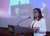 Fotografía sin fechar cedida por la Corte Suprema de Justicia de Colombia que muestra a la nueva fiscal general, Luz Adriana Camargo, mientras habla en un evento en Bogotá (Colombia). EFE/Corte Suprema