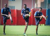 Los jugadores del Deportivo Quito, que militan en la Segunda Categoría, continúan sus entrenamientos habituales en el complejo del club.