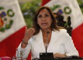 En la que se registró a la presidenta de Perú, Dina Boluarte, durante una rueda de prensa, en Lima