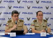 El director de Investigaciones de la Policía Nacional, Freddy Sarzosa, en rueda de prensa.