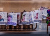 La foto muestra imágenes de personas desaparecidas este jueves durante una conferencia de prensa en San Cristobal de las Casas (México).