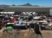 Foto aérea que muestra un campamento de migrantes el 13 de abril de 2024 en Chihuahua (México).