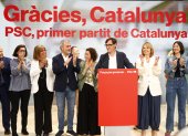 Cataluña. . Salvador Illa, principal del PSC, celebra el triunfo en las urnas del Partido Socialista Cataluña (PS