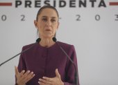 La presidenta electa de México, Claudia Sheinbaum, habla durante una conferencia de prensa.