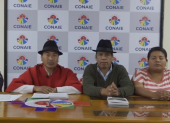 En la rueda de prensa virtual el presidente de la CONAIE estuvo acompañado de dirigentes indígenas