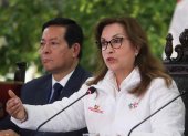 La presidenta Dina Boluarte durante una rueda de prensa este lunes 8 de julio de 2024 en Lima (Perú).