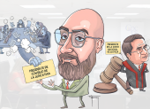 Caricatura de la escena de la elección del nuevo presidente de la Judicatura.