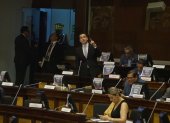 Proceso. Jorge Peñafiel, legislador interpelante, de Construye, durante su presentación de alegatos contra Wilman Terán y Maribel Barreno.