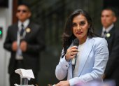 Fotografía de archivo que muestra a la vicepresidenta de Ecuador, Verónica Abad, durante una rueda de prensa.