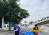Génesis Mosquera y Wilson Caicedo llegaron a las instalaciones de Gráficos Nacionales tras cumplir los 10 kilómetros que tenía la Carrera Diario EXPRESO.