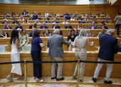Senadoras y senadores introducen su papeleta durante la votación para la elección de vocales del CGPJ, este miércoles durante su intervención en el pleno del Senado en Madrid.