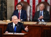 El primer ministro de Israel, Benjamin Netanyahu, pronuncia un discurso en una reunión conjunta del Congreso en la Cámara de Representantes de Estados Unidos, en el Capitolio de Washington, DC, Estados Unidos.