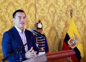 El presidente Daniel Noboa en el lanzamiento de una iniciativa este 26 de julio.