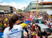 La opositora María Corina Machado durante un mitin político previo a las elecciones venezolanas.