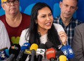 La exdiputada de la Asamblea Nacional de Venezuela, Delsa Solórzano habla durante una rueda de prensa este miércoles, en Caracas (Venezuela).
