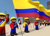 Imagen referencial generada con inteligencia artificial de personajes de Roblox en una protesta con banderas de Venezuela