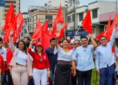 Unidad Popular acudió a la Delegación Electoral del Guayas para inscribir a sus candidatos de forma simbólica.