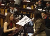 Durante la sesión que se trató el juicio político a Palencia, el oficialismo fue con carteles al Pleno.