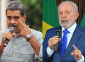 El presidente de Venezuela, Nicolas Maduro (i) y al presidente de Brasil, Luiz Inácio Lula da Silva.